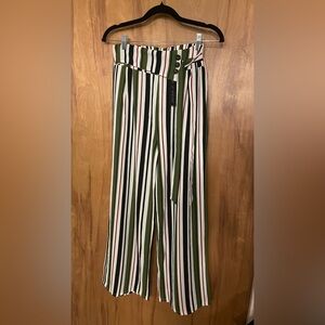Striped Wide-Leg Pants - Green, Black, White